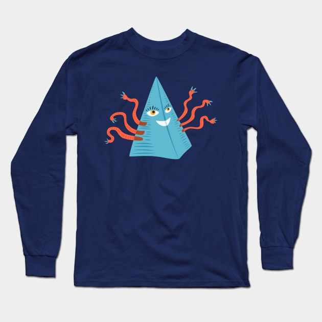 Weird Blue Pyramid Character With Tentacles Long Sleeve T-Shirt by Boriana Giormova